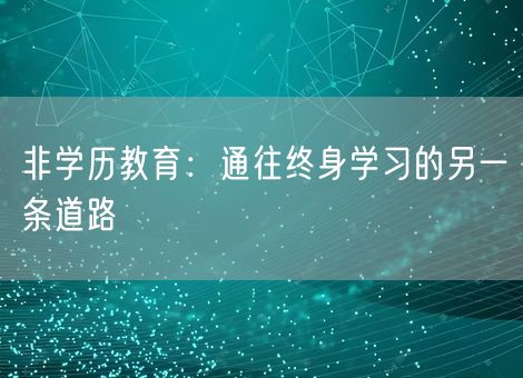 非学历教育：通往终身学习的另一条道路